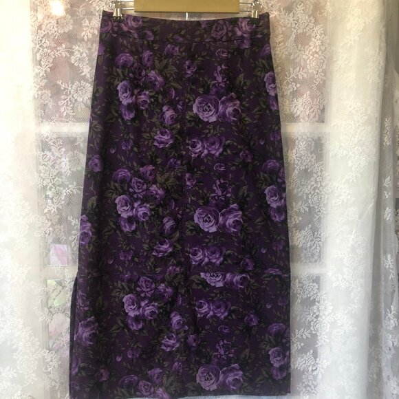 Jaclyn Smith Classic Vintage M/L 10 Long Purple Floral Print Skirt 90's Y2K - Picture 1 of 9